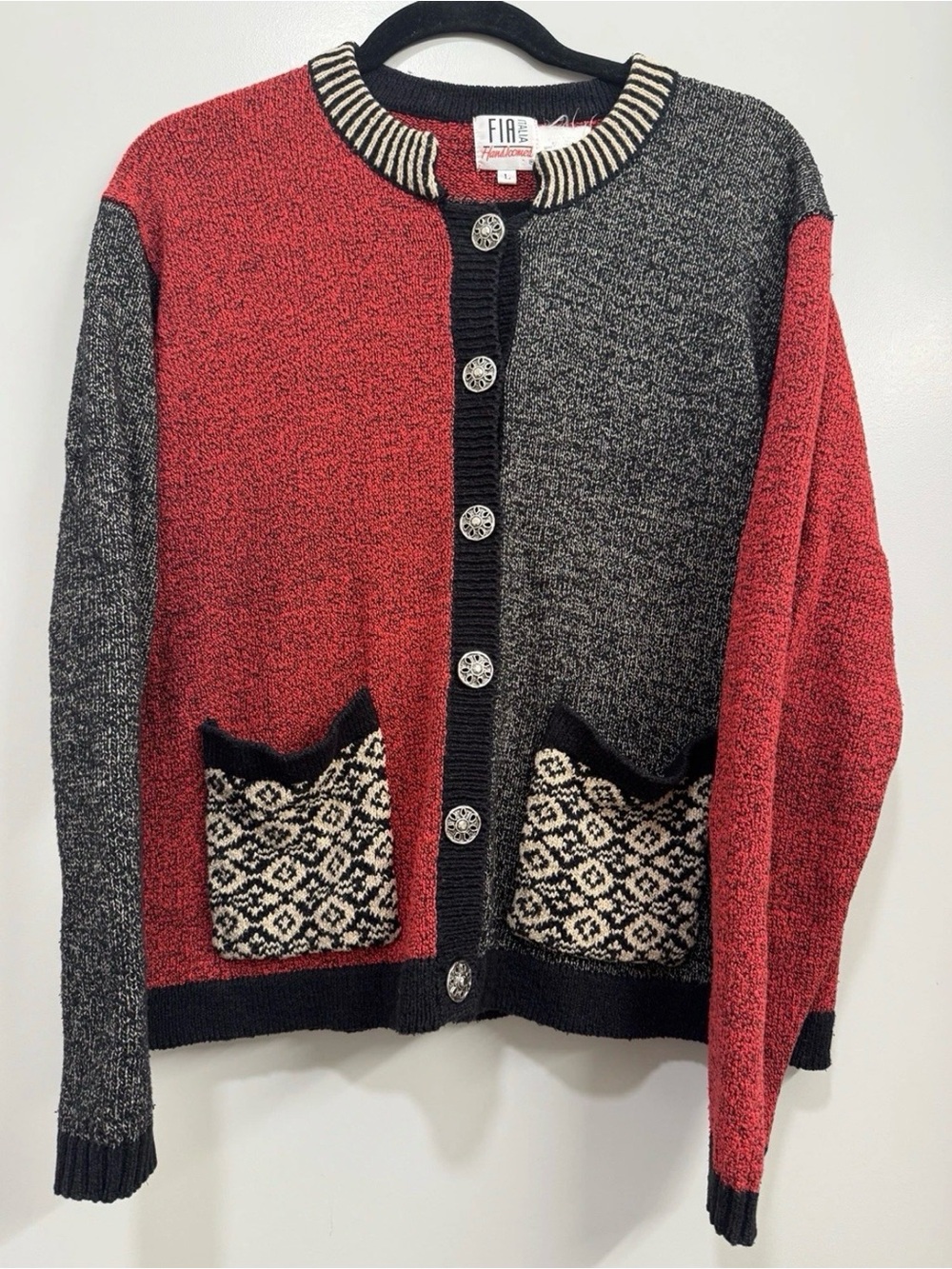 Vintage FIA Italia Handloomed Colorblock Cardigan Grannycore
